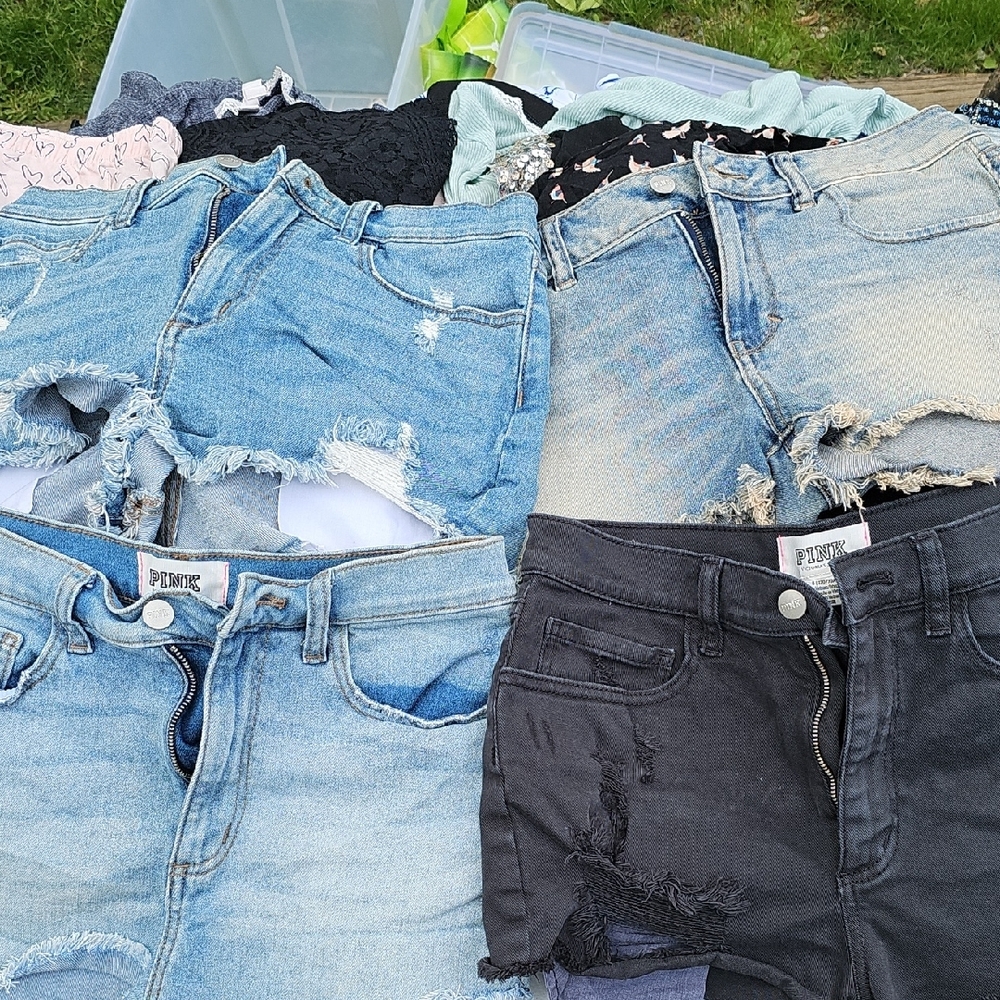 PINK Victoria's Secret Blue and Black Jean Shorts